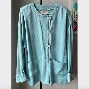 Vintage Silk Blue Textured Lightweight Jacket with Shoulder Pads - Like a Size M